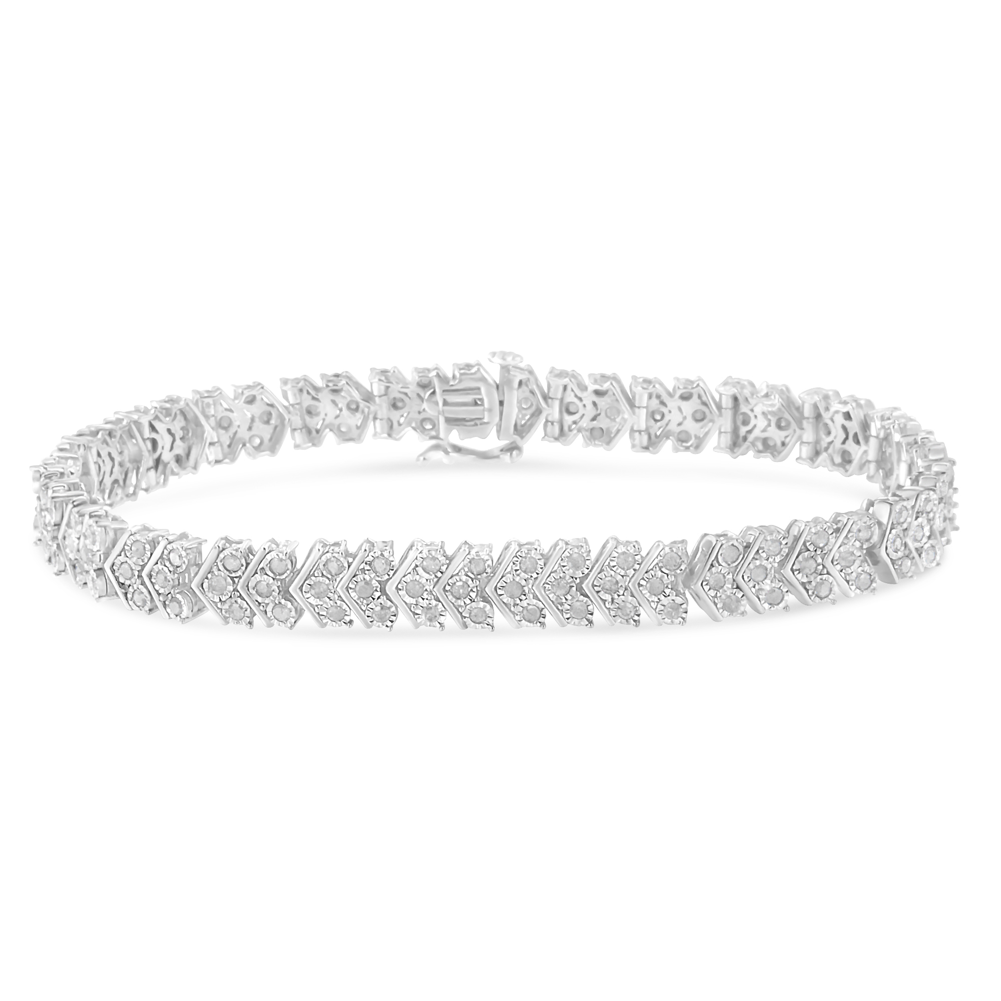925 Sterling Silver 20 Cttw Diamond Miracle-Set Nested Chevron Link 7 1181$